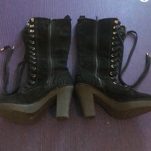 Juicy Couture Heeled Lace-up Black Suede Boots